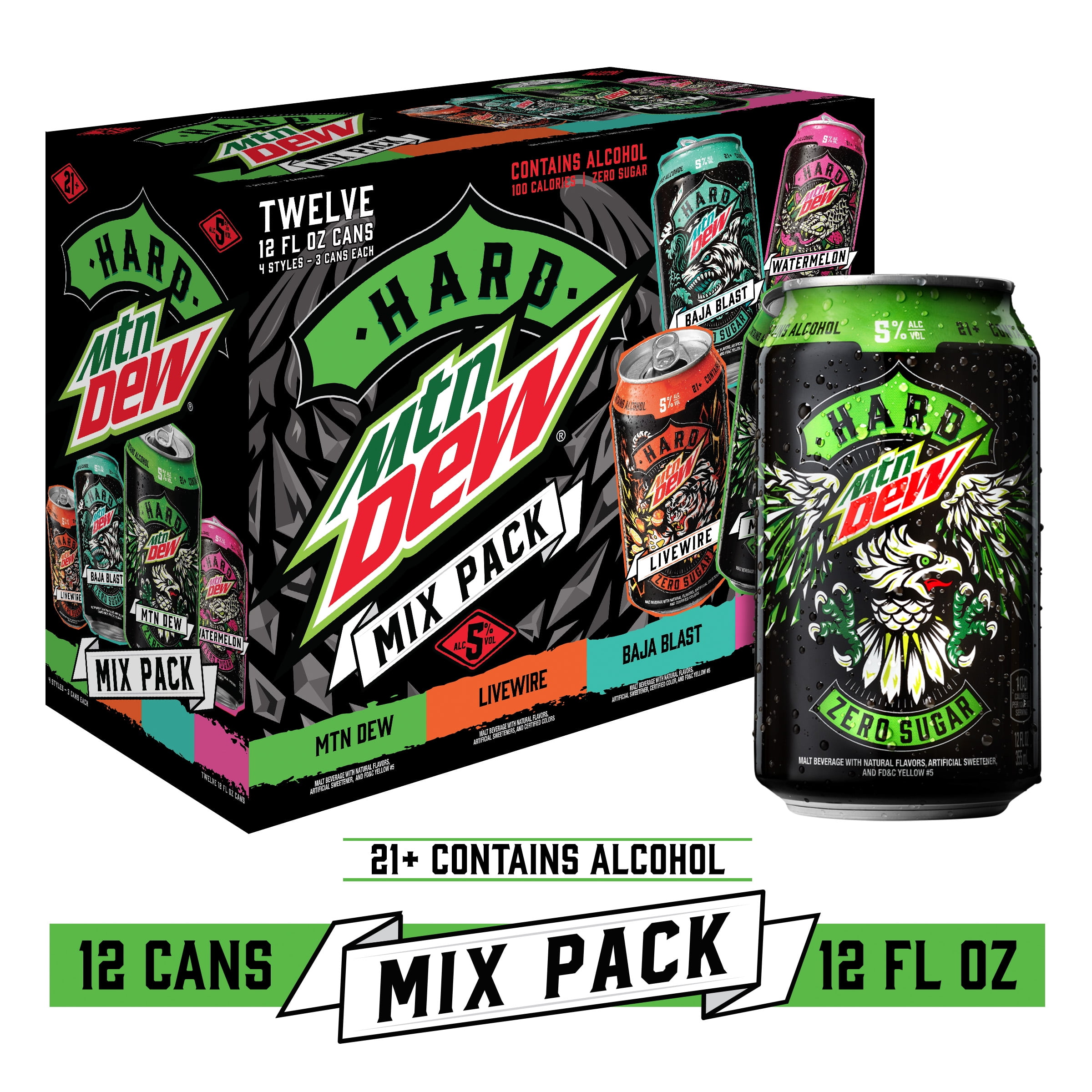 Hard Mountain Dew Classic Mix Variety, Malt Beverage, 12 Pack, 12 fl ...