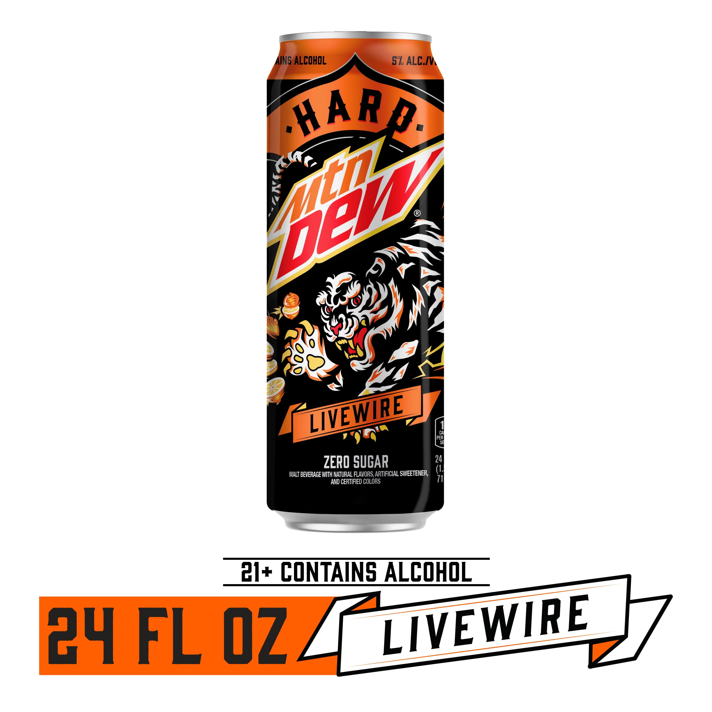 Hard Mountain Dew Livewire Malt Beverage, 24 fl. oz. Aluminum Can, 5% ABV
