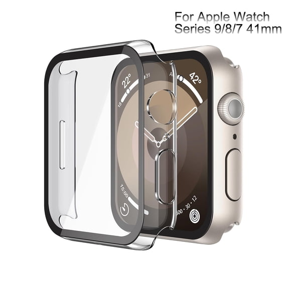 Hard PC Case, Built in Tempered Glass Screen Protector Compatible with Apple Watch Series 9 8 7 41mm Scratch Resistant Bumper for iWatch