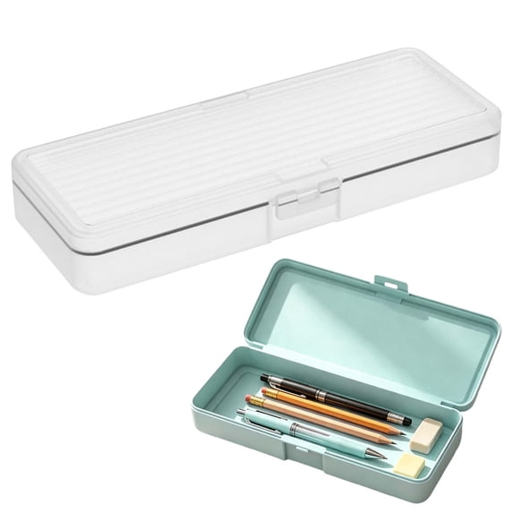 Hard Pencil Case,Snap Closure Hard Shell Stationery Organizer,0.86x7.8x2.9 Inch Plastic Pencil Storage Box,Large Capacity Multipurpose Utility Container,Portable Desktop Boxes for Office Supplies