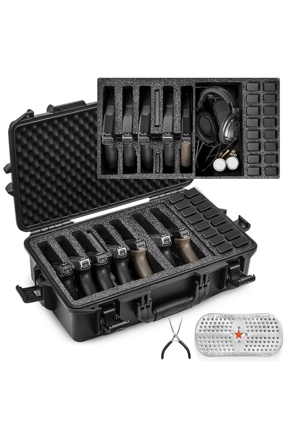 Hard Pistol Cases - Waterproof, Compatible with 7 Pistols & 16 Magazines - Durable Gun Case for Collectors & Enthusiasts With Desiccant