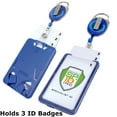 thumbnail image 1 of Hard Plastic 3 Card Badge Holder with Retractable Reel - Retracting ID Lanyard Features Belt Clip & Carabiner - Rigid Vertical CAC Holder - Top Load Holds Three Cards by Specialist ID (Royal Blue), 1 of 6