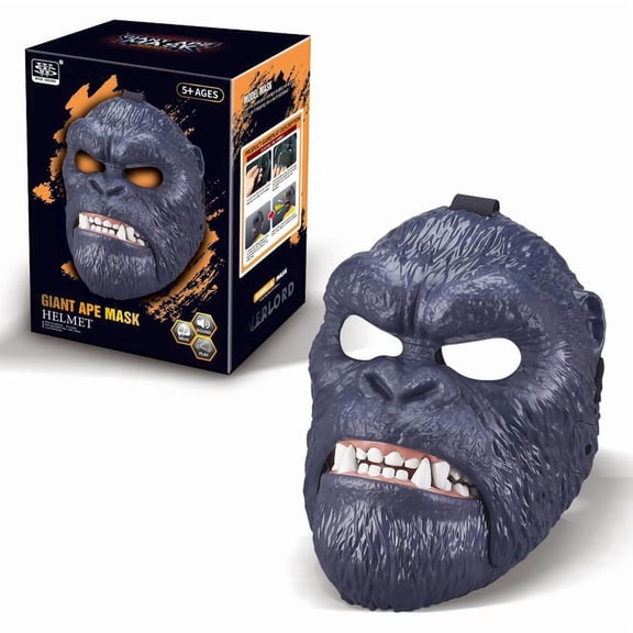 Hard Plastic Ape Mask with Roaring Sounds,Black Gorilla Mask Moving Jaw, Moving Mouth Animal Head Masks for Halloween Christmas Party Carnival,Interaction Gorilla Helmet
