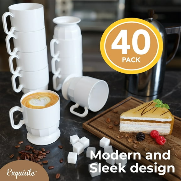 Hard Plastic Coffee Cup Disposable Mug - 40 Count (White)