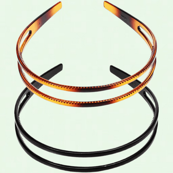 Hard Plastic Headbands Double Row Hair Hoops Vintage No Slip Hair Bands with Teeth for Women, 2pcs