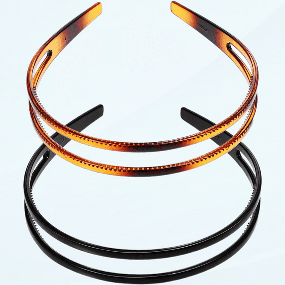 Hard Plastic Headbands Double Row Hair Hoops Vintage No Slip Hair Bands with Teeth for Women, 2pcs