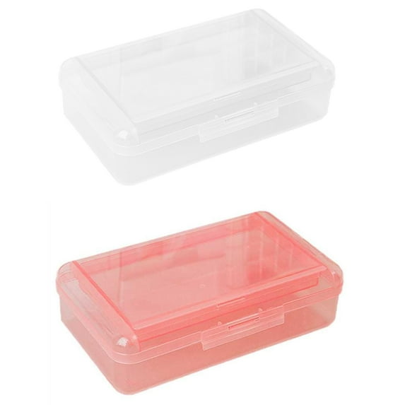 Hard Plastic Pencil Box, 2 Pack, Snap Closure Storage Case, Assorted Color Crayon Holder, Office Supplies for Teens & Adults, 8x5in, Pink & White