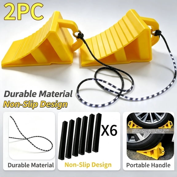 Hard Plastic RV Wheel Chocks with Handles, Yellow, 2 Piece