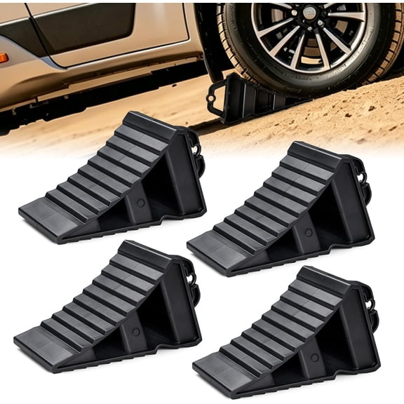 Hard Plastic Wheel Chocks, Solid Chocks with Handles Trailer RV Chock Durable Tire for Trucks Campers Non-Slip ATVs Cars, Easy to Carry, 7.5''X4.2''X4.3''-4 Pack