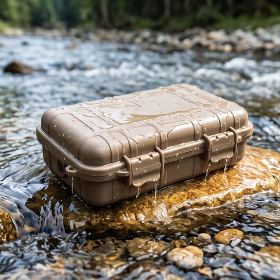 Hard Protective Storage Case, Waterproof Shockproof Dry Box with Custom Foam Interior, Portable Hard Shell Container for Outdoor Camping Survival Gear Storage, 8"x5"x2", Khaki