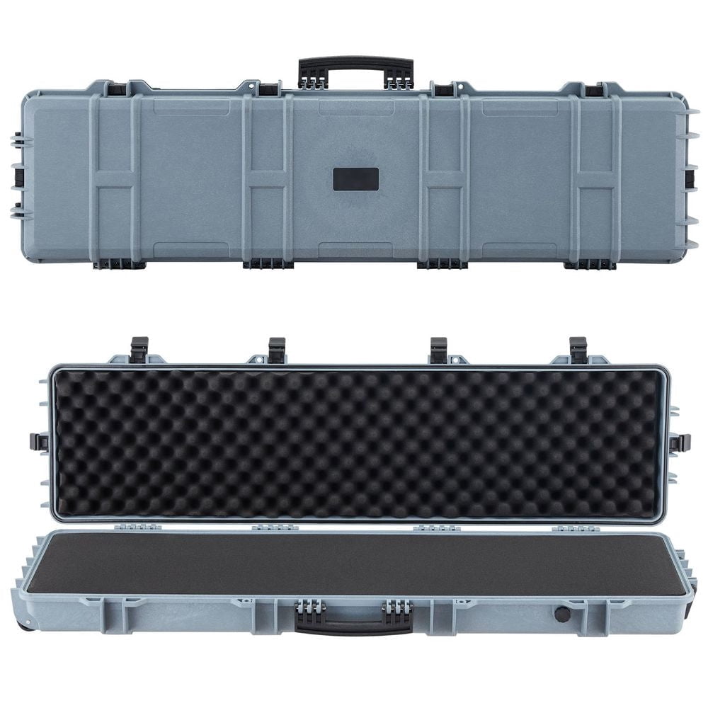 Hard Rifle Case, Lockable Rifle Case with Pre-cut Foams, 50 in Movable Gun Storage with Wheels, IP67 Waterproof & Dustproof Pistol Storage for Rifle, Shotgun, Airsoft Gun, Grey
