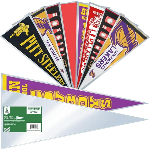 Hard Rigid Pennant Toploaders | 12" x 30" Plastic Pennant Holders Display | Crystal Clear Pennant Flag Frame Laod from the Side | 10 Toplaoders Per Pack