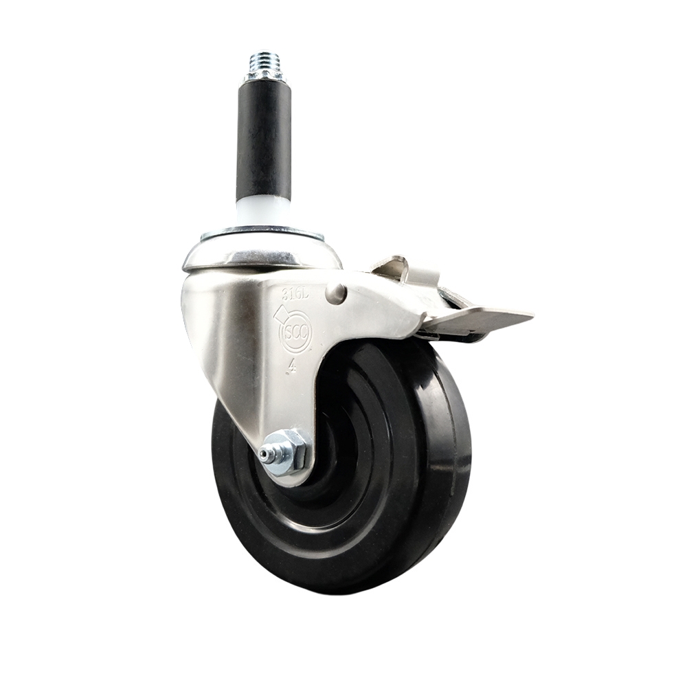 Hard Rubber Swivel Stem Caster With 4 Inch Black Caster Wheel And Total 