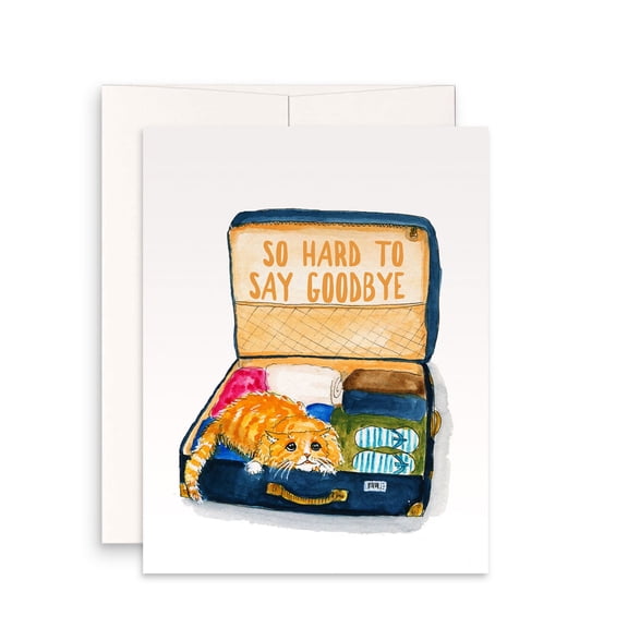 So Hard to Say Goodbye Card - Adorable Cat in Suitcase Design Blank Inside Greeting Card Perfect for Farewells, Moving Away, and Pet Loss Sympathy