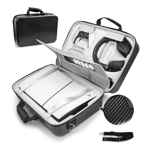 Hard Shell Carrying Case for PS5 Slim Console, Travel Storage Bag with Shoulder Strap, Protective Organizer for Controllers & Accessories