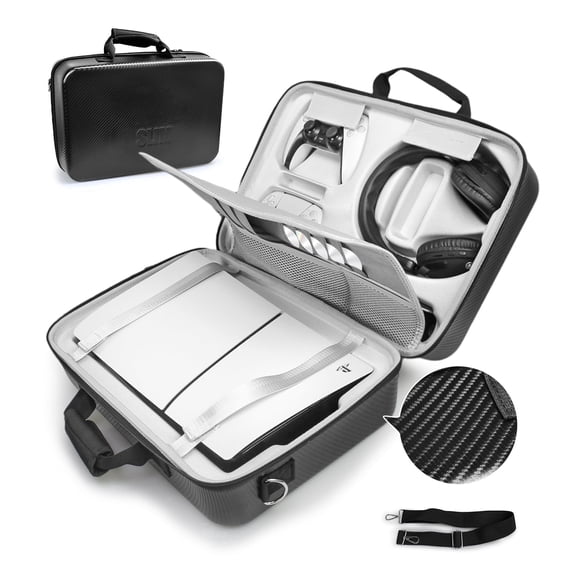 Hard Shell Carrying Case for PS5 Slim Console, Travel Storage Bag with Shoulder Strap, Protective Organizer for Controllers & Accessories