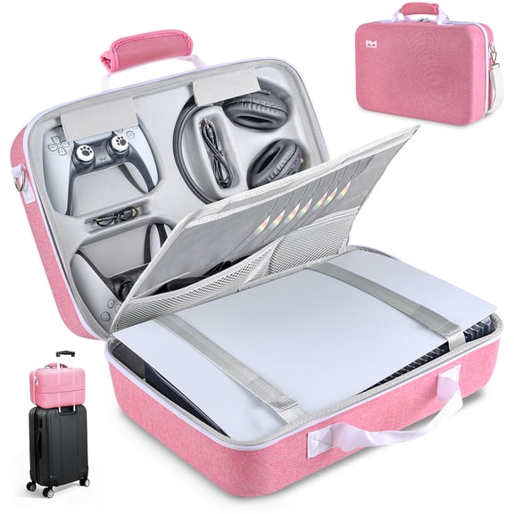Hard Shell Carrying Case for PS5 Slim & Original Console, Waterproof Shockproof Travel Bag w/Controller & Disc Storage