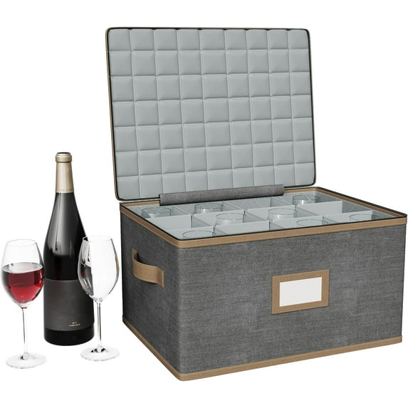 Hard Shell China Storage Containers – 5 Piece Set for Storing Dinner Plates, Salad Plates, Mugs, Quilted Dividers for Safe Moving and Seasonal Storage, Grey with Brown Edging