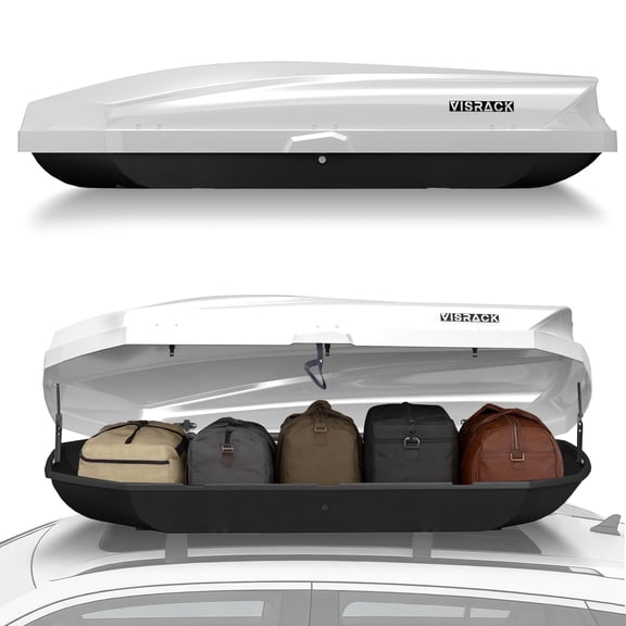 Hard Shell Extra Large Rooftop Carrier, 21 Cu Ft Cargo Box with Dual-Side Opening, Secure Lock System Fits Most Roof Racks, Tool-Free Install, Fits Up to 150 lbs, White
