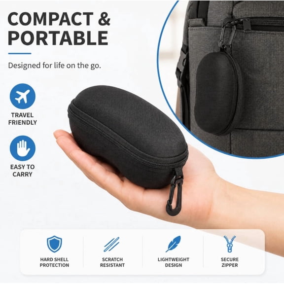 Hard Shell Eyeglasses Case with Zipper, Black Glasses and Sunglasses Travel Case, TIKA