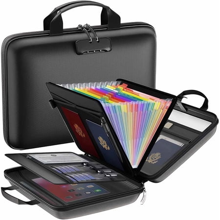 Hard-Shell Fireproof & Waterproof Document Organizer with Lock, 13-Pocket Expanding File Folder with Handle, Multi-Compartment for Documents, Certificates, Laptop & PassportPassport Storage Box