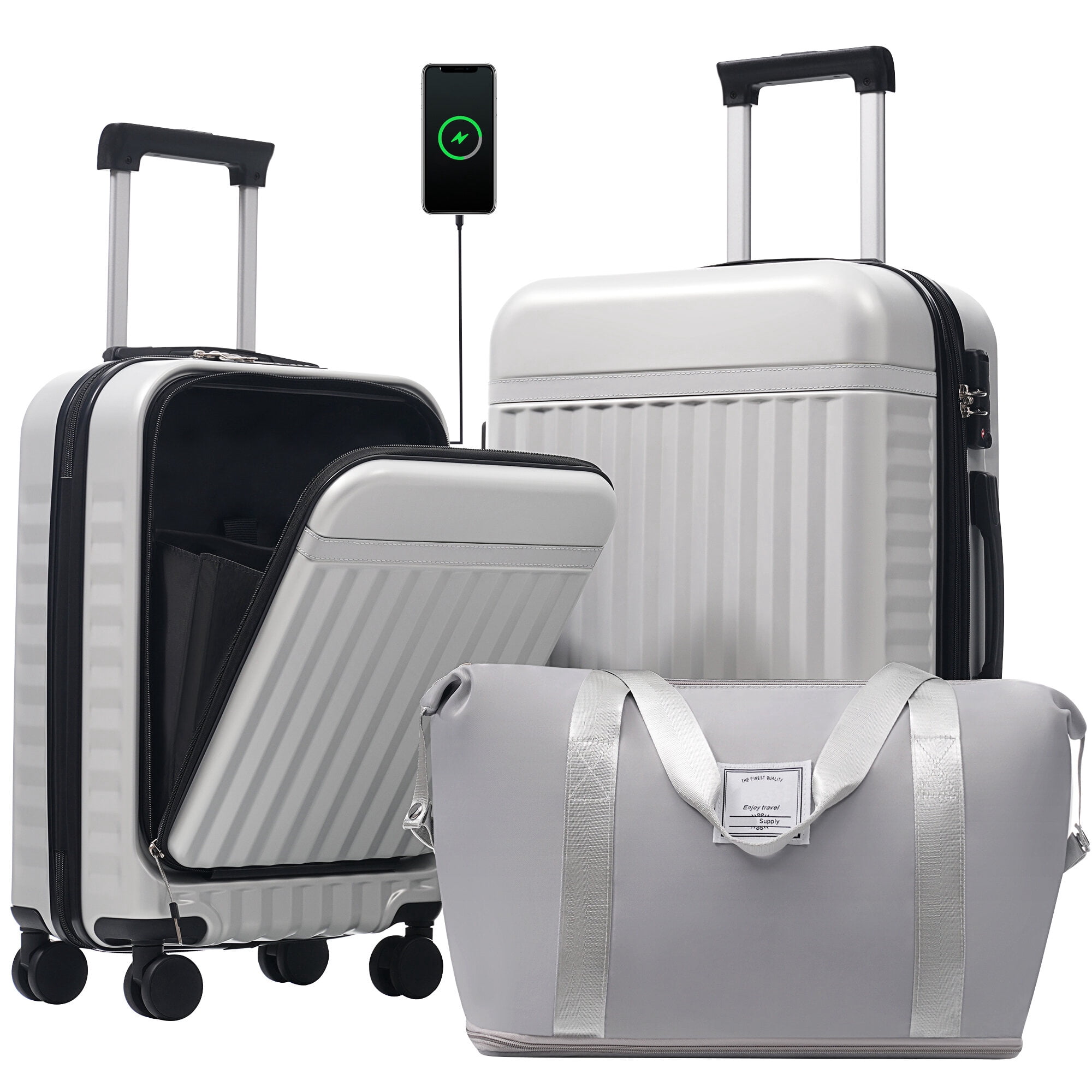 Hard Shell Luggage Front Opening Luggage Set 3 Piece, Hardside Carry on Suitcase with USB Port, Expandable Luggage with Handle Bag Spinner Wheels TSA Lock,Carry On Hard Shell Luggage