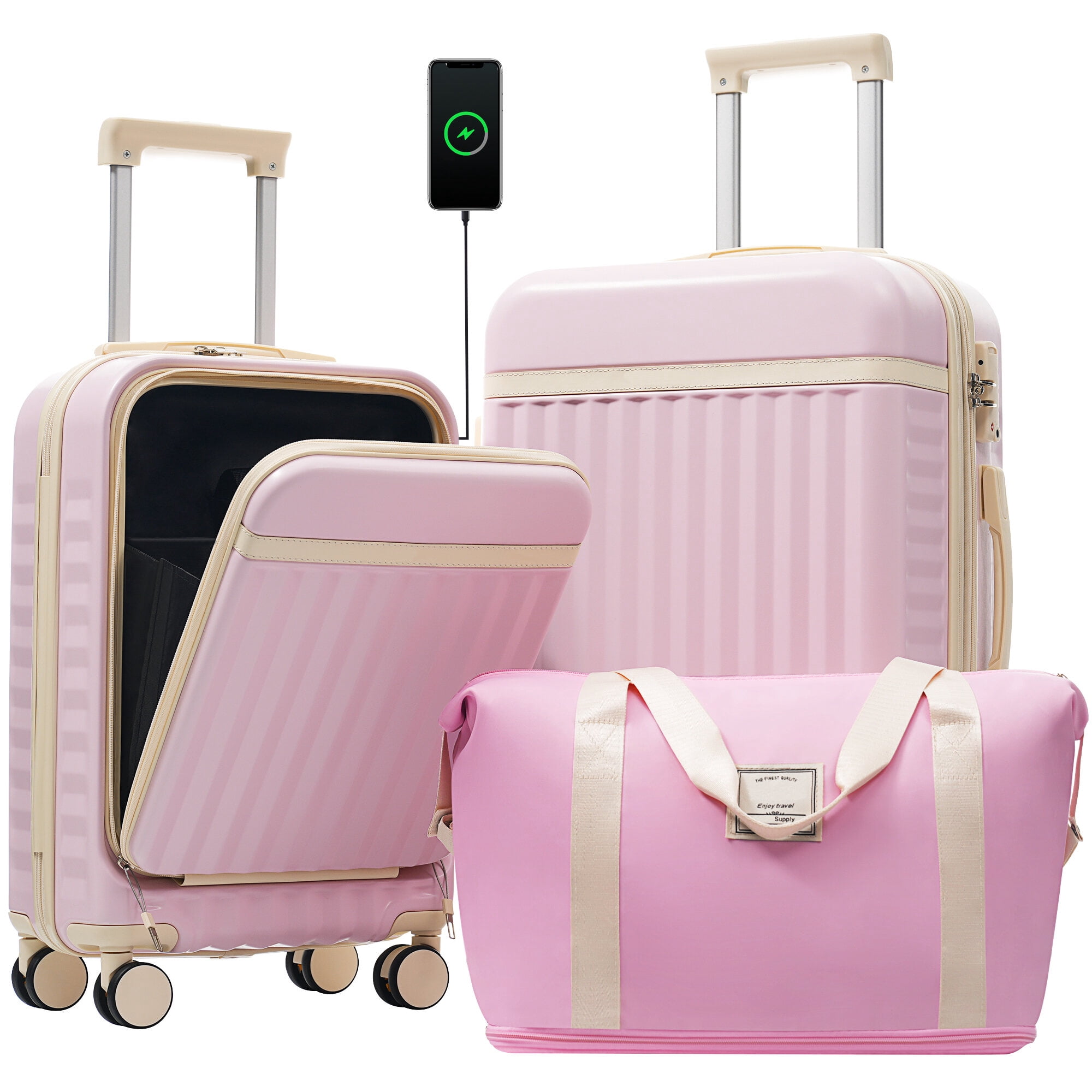 Hard Shell Luggage Front Opening Luggage Set 3 Piece, Hardside Carry on Suitcase with USB Port, Expandable Luggage with Handle Bag Spinner Wheels TSA Lock,Carry On Hard Shell Luggage