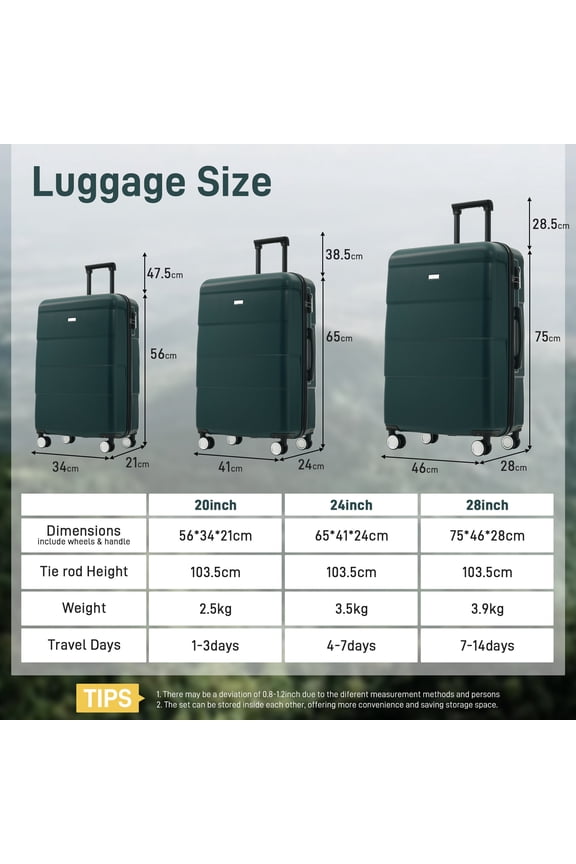 Hard Shell Luggage Hardshell Luggage Sets 3 Piece Double Spinner Wheels Suitcase with Handle Password Lock, Lightweight 20"+24"+28" Luggages,Carry On Hard Shell Luggage
