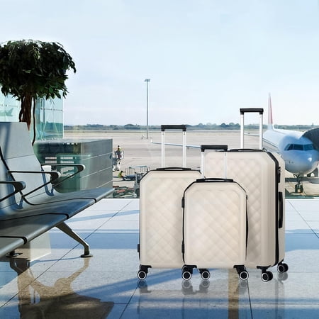 Hard Shell Luggage Set of 3 Lightweight Luggage, Durable, Beige, Customs Lock