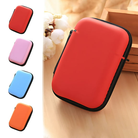 Hard Shell Mini Zipper Earphone Storage Pouch Made of Leather and EVA, Shockproof Headphone Case for Cards Cables, Compact Protective Box for Travel and Gifting