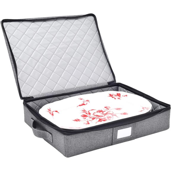 Hard Shell Platter Storage Container with Felt Dividers Gray
