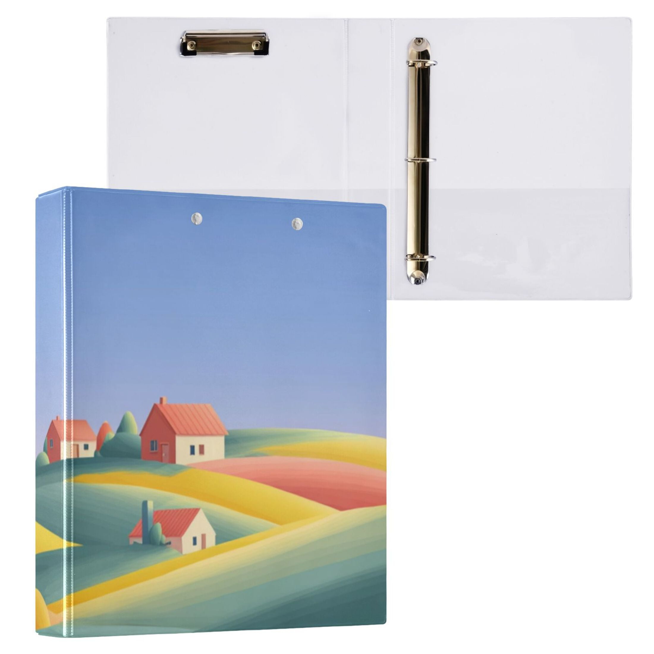 Hard Shell Ring Binder With Clip Holds 200 Sheets Office Home Organization Abstract Flat Landscape