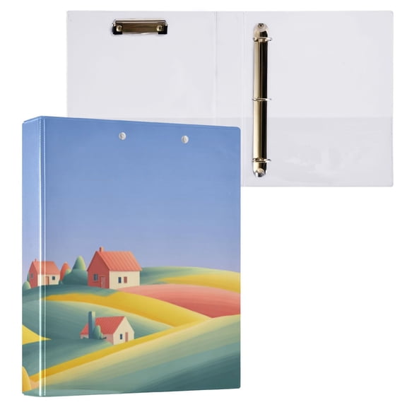 Hard Shell Ring Binder With Clip Holds 200 Sheets Office Home Organization Abstract Flat Landscape