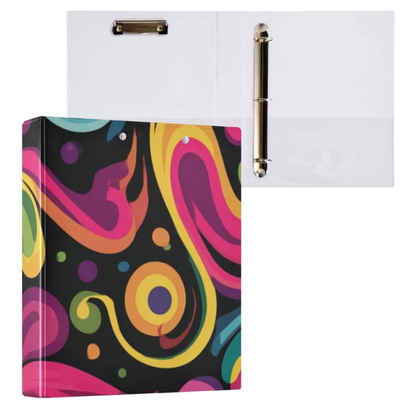 Hard Shell Ring Binder With Clip Holds 200 Sheets Office Home Organization Abstract Vector Colorful Swirl