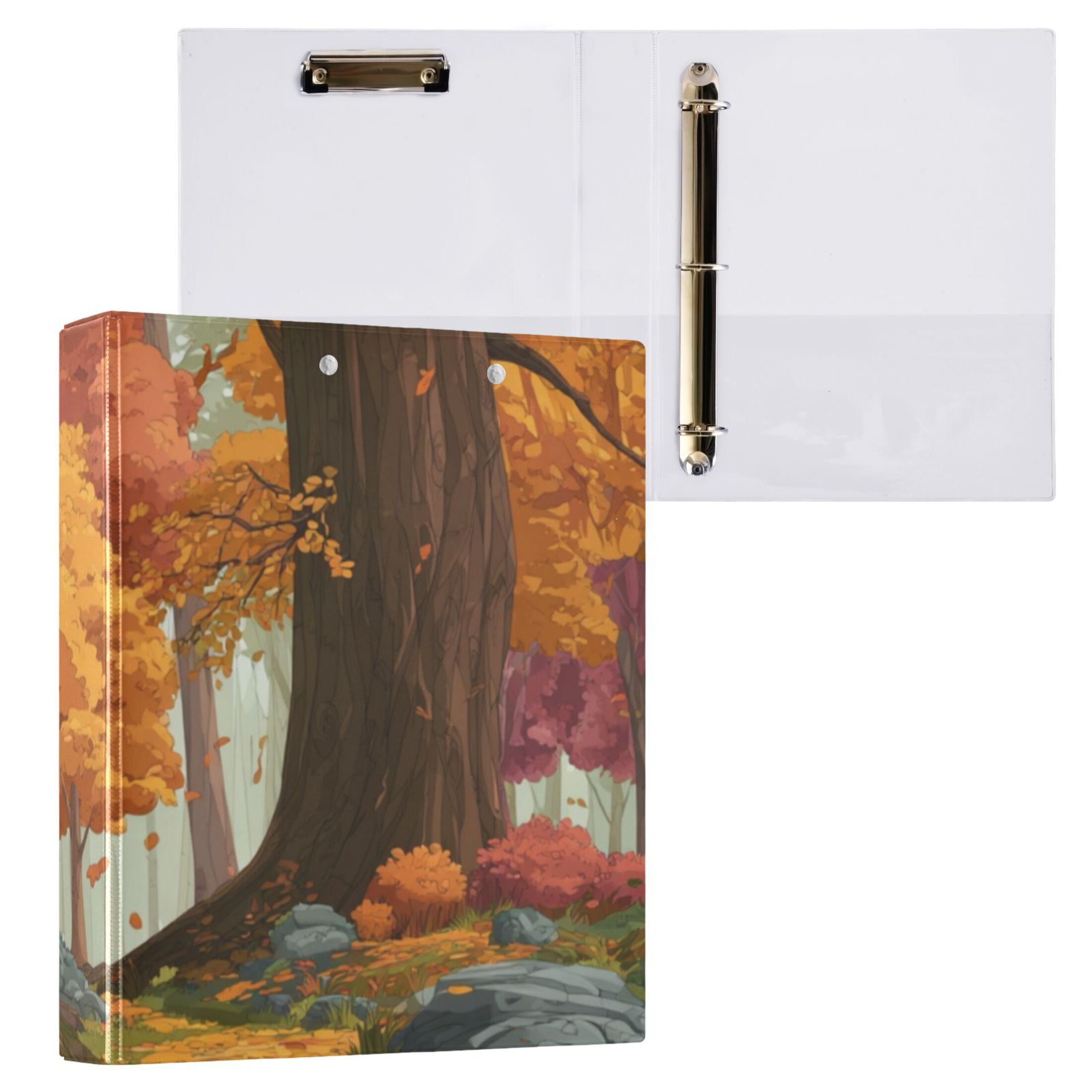 Hard Shell Ring Binder With Clip Holds 200 Sheets Office Home Organization Autumn Forest Background