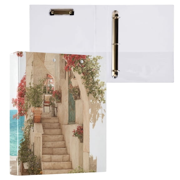 Hard Shell Ring Binder With Clip Holds 200 Sheets Office Home Organization Beautiful Mediterranean Cafe