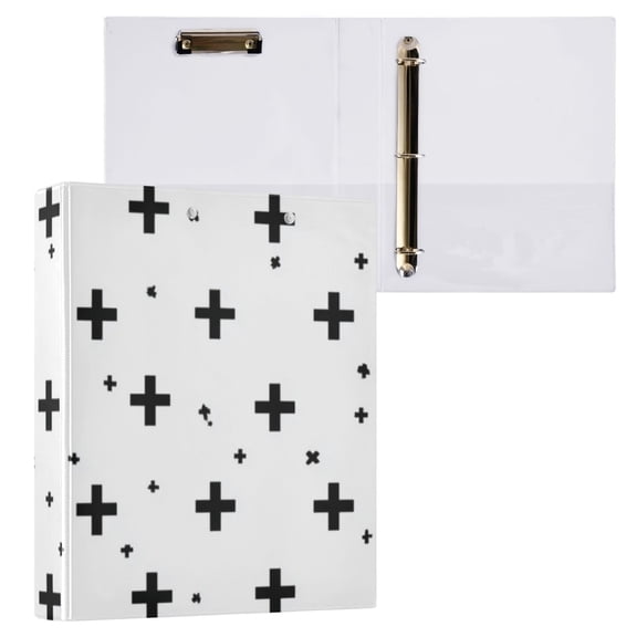 Hard Shell Ring Binder With Clip Holds 200 Sheets Office Home Organization Black Crosses