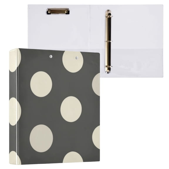 Hard Shell Ring Binder With Clip Holds 200 Sheets Office Home Organization Black &white Polka Dot Designed