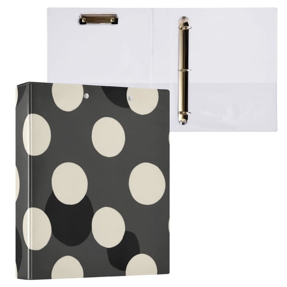 Hard Shell Ring Binder With Clip Holds 200 Sheets Office Home Organization Black&white Polka Dot