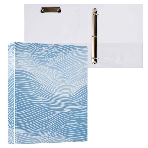 Hard Shell Ring Binder With Clip Holds 200 Sheets Office Home Organization Blue and White Pattern