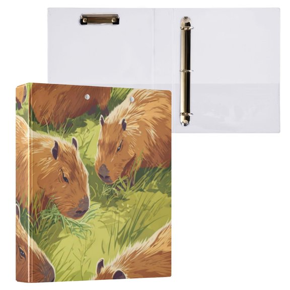 Hard Shell Ring Binder With Clip Holds 200 Sheets Office Home Organization Capybaras Are Eating Grass on The Farm