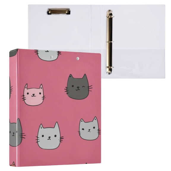 Hard Shell Ring Binder With Clip Holds 200 Sheets Office Home Organization Cartoon Kitty