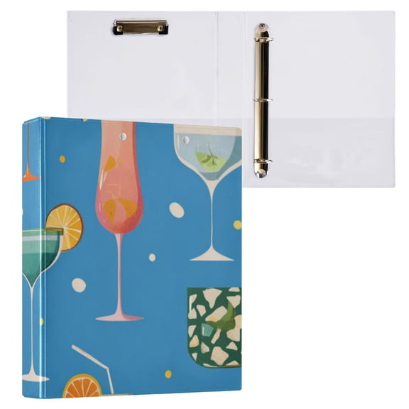 Hard Shell Ring Binder With Clip Holds 200 Sheets Office Home Organization Cocktail Glasses and Drinks