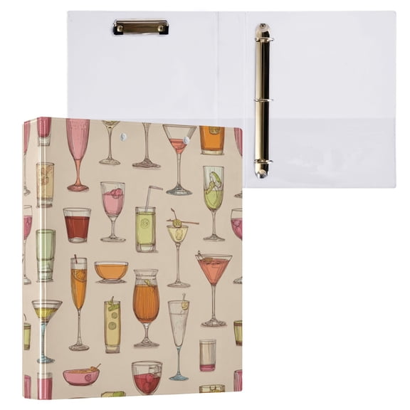 Hard Shell Ring Binder With Clip Holds 200 Sheets Office Home Organization Cocktail Glasses