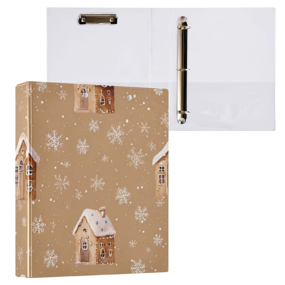 Hard Shell Ring Binder With Clip Holds 200 Sheets Office Home Organization Cute Christmas Gingerbread Houses