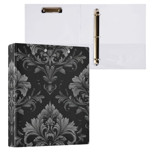 Hard Shell Ring Binder With Clip Holds 200 Sheets Office Home Organization Damask Pattern