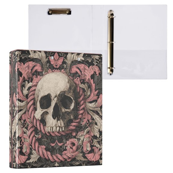 Hard Shell Ring Binder With Clip Holds 200 Sheets Office Home Organization Featuring A Skull and Opes
