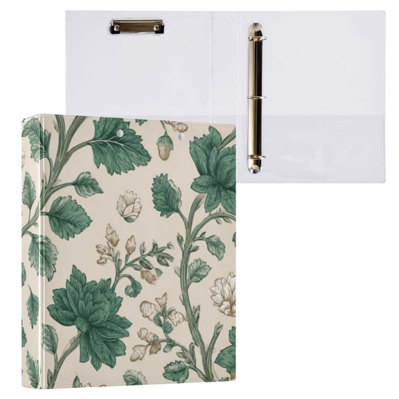 Hard Shell Ring Binder With Clip Holds 200 Sheets Office Home Organization Flowers and Leaves