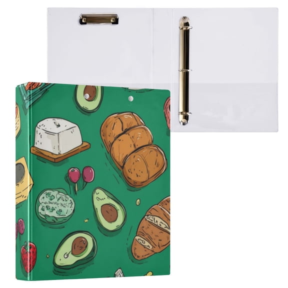 Hard Shell Ring Binder With Clip Holds 200 Sheets Office Home Organization Hand-drawn Food