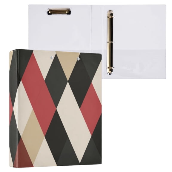 Hard Shell Ring Binder With Clip Holds 200 Sheets Office Home Organization Harlequin Squares Pattern